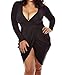 POSESHE Womens Plus Size Deep V Neck Bodycon Wrap Dress with Front Slit Black Large