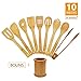 Wooden Spoons Cooking Utensils Set - 9 Pieces Bamboo Spatulas Toast Tongs and 1 Holder, Heat Resistant for Non Stick Cookware