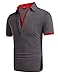 COOFANDY Men's Polo shirt Casual V-Neck Short Sleeve Contrast Color False Two Pieces Pullover Elastic(Dark gray Red,Medium)