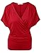 J.TOMSON Women's Batwing Sleeve Surplice Wrap Front Top RED 2XL