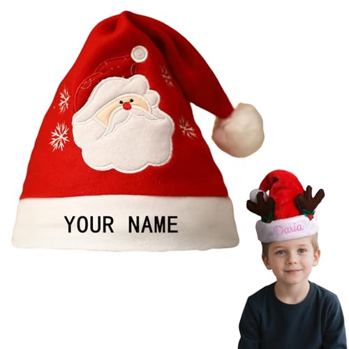 Personalised Santa Hat Christmas Knitted Custom withText Name for Adults & Kids Supplies for New Year Party Festive Accessory Christmas Hat (A)