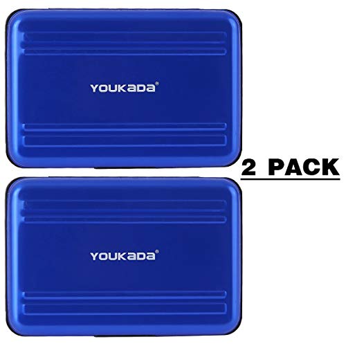 YOUKADA Metal Memory Card Case Holder Water-Resistant Pocket-Sized SD Holder for 8 SD Cards & 8 Micro SD Cards (2 Pack-Blue)