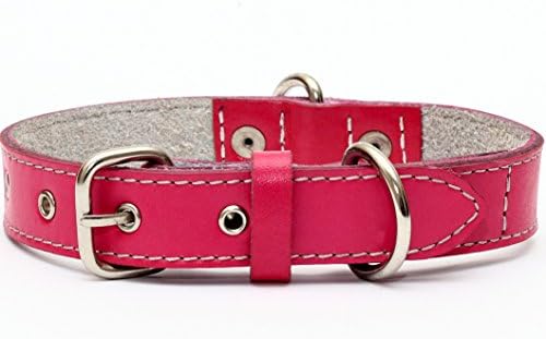 Premium Leather Collars with Stainless Steel Buckles (12"-15", Pink)