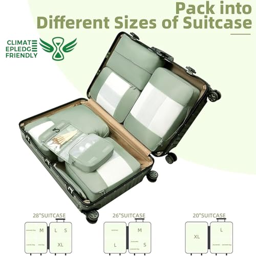 BAGAIL 8 Set Packing Cubes Various Sizes Packing Organizer for Travel Accessories Luggage Carry On Suitcase - Matcha Green