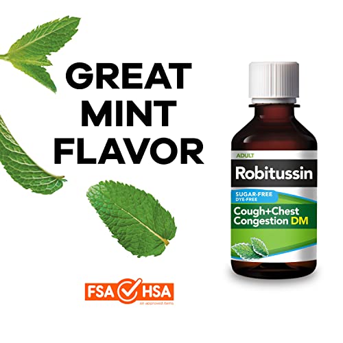 ROBITUSSIN SUGAR FREE COUGH + CHEST CONGESTION DM, COUGH AND CONGESTION MEDICINE, MINT FLAVOR – 4 FL OZ