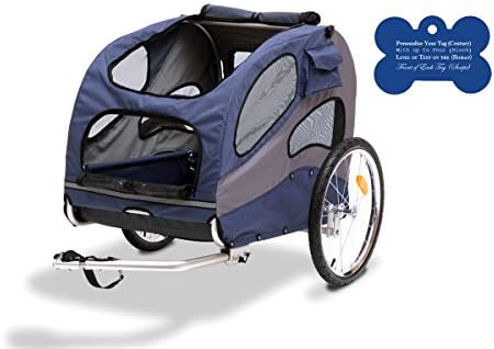 Large Solvit HoundAbout II Aluminum Pet Bicycle Trailer and Customized Bone Shaped Dog Tag Bundle