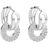 DIAMANTIO Sterling Silver Hoop Drop Earrings for Women – Round Cubic Zirconia Circle Dangle Earrings, 18K Gold Plated, Hypoallergenic Sparkling Jewelry for Elegant Occasions
