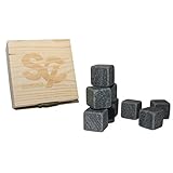 Set of 9 Premium Chilling Rocks With Sleek Pine Wooden Box/Carrying Case -Odorless and Flavorless- Chill Without Diluting