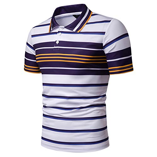 Men‘s Fashion Short Sleeve Stripe Painting Large Size Casual Top Blouse Shirts