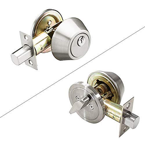 【3 Pack】Front Door Entry Lever Lock Set and Single Cylinder Deadbolt Combination Set, Satin Nickel