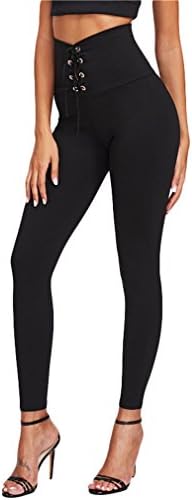GYMIC Women High Waist Skinny Eyelet Lace Up Sexy Elegant Sporting Pants Black L