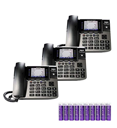 RCA U1000 Unison Base Station - 4 Line Phone Systems for Small Business with Digital Receptionist Bundled with RCA U1100 Wireless Deskphones (2-Pack) and 10 Blucoil AAA Batteries
