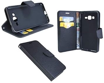 ENERGMiX Buchtasche kompatibel mit Samsung Galaxy Grand Prime G530H Hülle Case Tasche Wallet BookStyle in Schwarz
