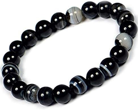 Pooja Gems 8mm Black Sulemani Hakik Natural Agate Stone Bracelet