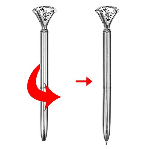CLARA-8-Pcs-Big-Diamond-Pens-Rhinestone-Crystal-Metal-Ballpoint-Pen-Black-Ink-Silver