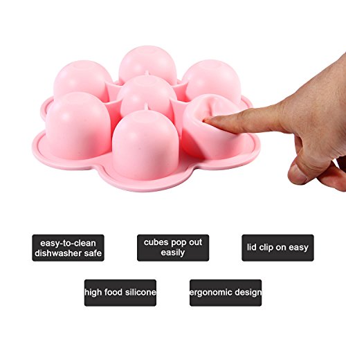 2 Packs Egg Bites Molds, Umiwe Silicone Baby Food Freezer Tray Storage Container with Clip-on Lid for Homemade Vegetable Fruit Purees, Breast Milk, jelly, pudding, ice-cubes (pink & light blue)