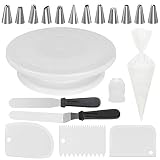 Kootek All-In-One Cake Decorating Kit Supplies with Revolving Cake Turntable, 12 Cake Decorating Tips, 2 Icing Spatula, 3 Icing Smoother, 50 Disposable Pastry Bags and 1 Coupler Baking Set, White