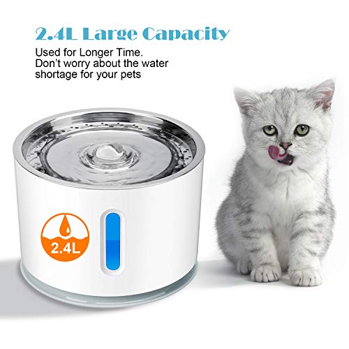AsiFancy Cat Water Fountain, Cat Dog Drinking Fountain, Ultra Quiet Water Level Window with LED Light, 3 Modes 2.4L Pet Dispenser, 3 Packs Replacement Filters, USB NO Adapter (Cat Water Fountain) - Thumbnail 7