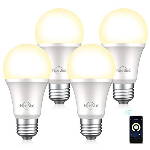 Smart Light Bulb Compatible with Alexa Google Home, NiteBird A19 E26 Wifi Dimmable Warm White 2700K LED Lights Bulbs, 75W Equivalent, No Hub Required, 4 Pack