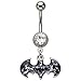 DC Comics Belly Button Ring Navel 316L Surgical Steel, Cubic Zirconia, Logo, Gem, Batman Dangle Body Jewelry 14 Gauge
