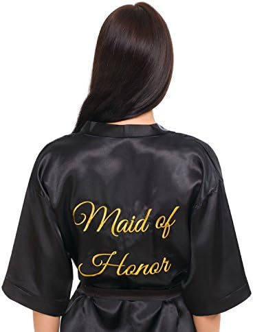 Satin Bridesmaids Kimono Robes with Bride, Bridesmaid, Maid of Honor or Flower Girl Title Embroidered in Gold