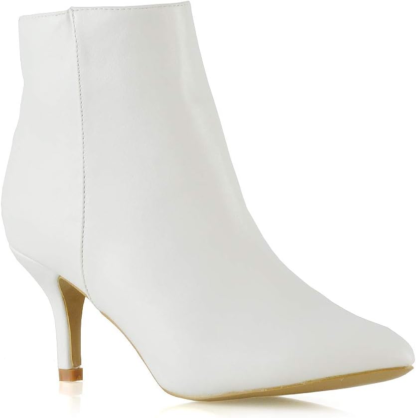 ESSEX GLAMWomens Ankle Boots Low Mid Kitten Heels Ladies Zip Pointy Booties Shoes Size