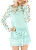 Zeagoo Women Chiffon Lace Crochet Long Sleeve Casual Shirt Blouse Top