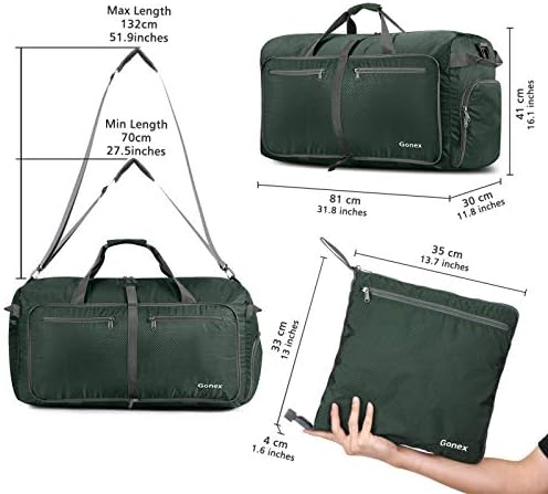 Gonex 100L Foldable Travel Duffel Bag for Luggage Gym Sports, Lightweight Travel Bag with Big Capacity, Water Repellent (Dark green) 2 Gonex 100L Foldable Travel Duffel Bag for Luggage Gym Sports, Lightweight Travel Bag with Big Capacity, Water Repellent (Dark green)