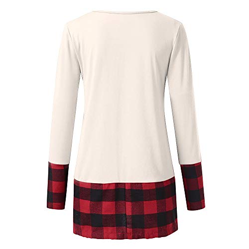 Clearance Forthery Womens Tops Plus Size Christmas Reindeer Plaid Sequin Blouse(Beige, US Size M = Tag L)