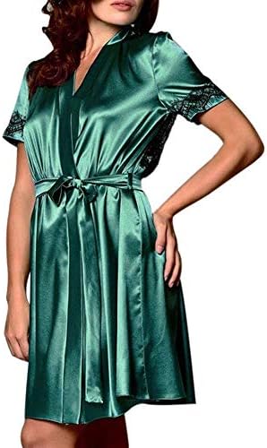 Women Nightdress Satin Belt Underwear Silk Lace Backless Lingerie Nightgown Sleepwear Robe Set by FAPIZI