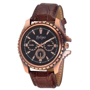 Brown Exquisite Collection Leather Strap Wrist Watch for Men