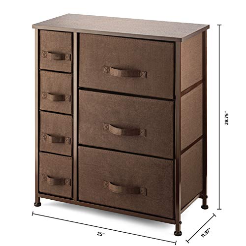 7-Drawers-Dresser-Furniture-Storage-Tower-Unit-for-Bedroom-Hallway-Closet-Office-Organization-Steel-Frame-Wood-Top-Easy-Pull-Fabric-Bins-BrownBrown