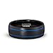 Mens Wedding Band 8mm Black Tungsten Ring Brushed Matte Double Groove Blue Inlay Dome Comfort Fit