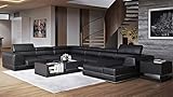 zuri furniture wynn black leather sectional sofa with adjustable headrests right chaise