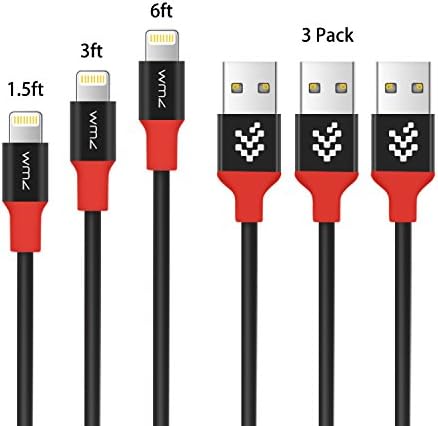 iPhone Charger Lightning Cable,WMZ [3 Pack] 8 Pin Lightning to USB Cable Charging and Syncing Cord for iPhone 7,7Plus,6,6s,6 Plus,6s Plus,5,5s,SE,5c,iPad Air 2(1.5ft/3ft/6ft, Black)