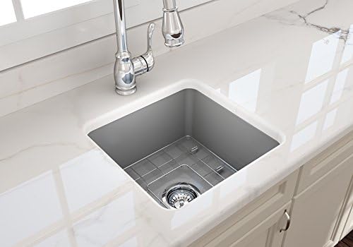 BOCCHISotto Dual-Mount Fireclay 18 in. Single Bowl Bar Sink with Protective Bottom Grid and Strainer in Matte Gray