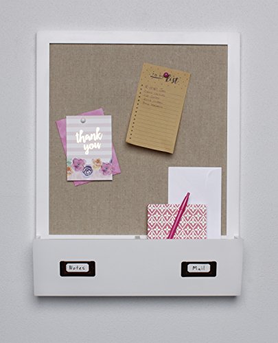 Decorative Wall Wood Home Organizer with Fabric Pinboard and Two Cubbies, White