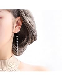 Pendientes de borla de plata de ley con diseño de corazón, largos, con cadena