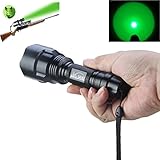 WAYLLSHINE C8 One Mode 300 Lumen Green Light 18650 Battery Waterproof 150 Yard Long Range Red Light Flashlight Red Hunting Light Tactical Flashlight Green Light Torch For Fishing Hunting