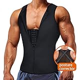 Underwear Men Shirt Tight Tank with Top Upper Back Support Brace Tummy Trimmer Body Shaper Slim Vest (Black with Hook, 3XL)