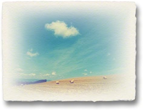 Artwork "A cloud and grass roll on hill" little size art panel printed on Japanese traditional paper "WASHI", gifts of beautiful wall decor deco decorations as landscape photography posters prints