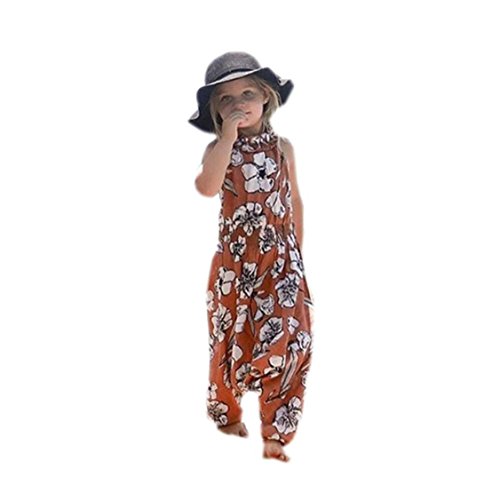 â™¡â™¡Nation Kids Infant Baby Girl Floral Print Jumpsuit Harem Pants Romper Outfits Clothes (6T, Brown)