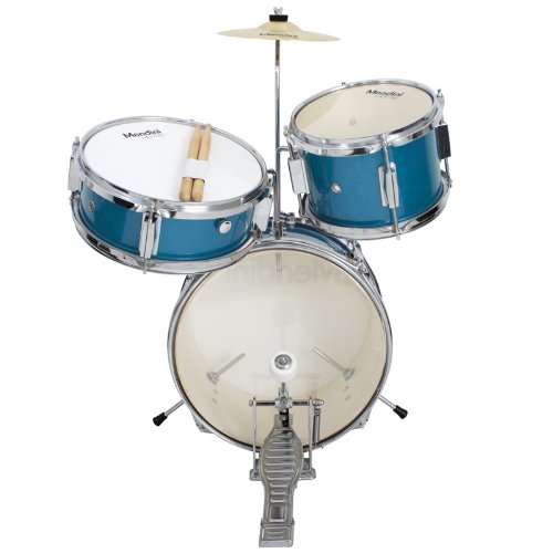 Mendini by Cecilio 13 Inch 3-Piece Kids / Junior Drum Set with Adjustable Throne, Cymbal, Pedal & Drumsticks, Metallic Blue, MJDS-1-BL