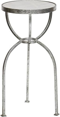 Modern Square Accent Table Silver Leaf White Granite Top Home Decor GO0218F