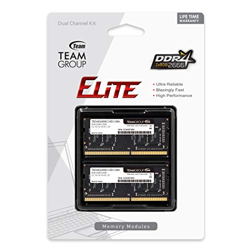 TEAMGROUP Elite DDR4 32GB Kit (2 x 16GB) 2666MHz PC4-21300 CL19 Unbuffered Non-ECC 1.2V SODIMM 260-Pin Laptop Notebook PC Computer Memory Module Ram Upgrade - TED432G2666C19DC-S01-32GB Kit (2x16GB)