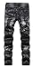 Men's Stylish Camo Straight Fit Stitching Moto Biker Black Jeans W32