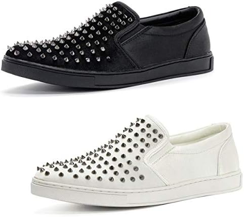 Amazon スリッポン メンズ スニーカー ローカット スタッズ カジュアルシューズ ドライビングシューズ シンプル ハード ロック 黒 白 ブラック ホワイト ノーブランド品 ローファー スリッポン