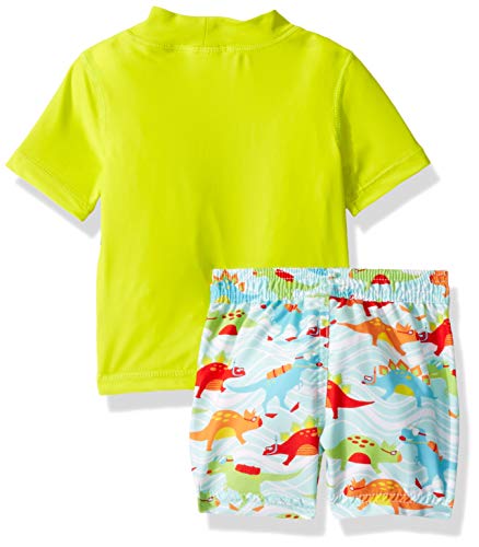 KIKO & MAX Baby Boys Set with Short Sleeve Rashguard Swim Shirt, Dinosaur Lifeguard Green, 18 Months