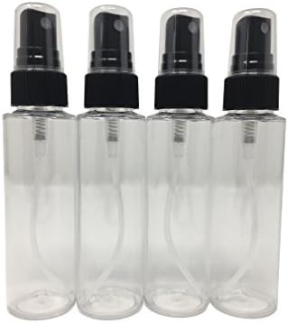2oz Clear PET(Plastic) Refillable Bottles Set of 4 with Black Fine Mist Sprayers