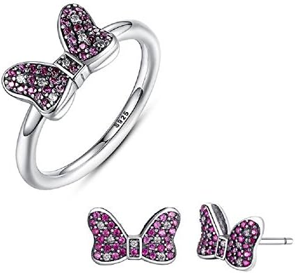 Metal Jewellery 18K Sparkling Bow With Pave CZ Women 925 Sterling Set Fingerring&amp;Earring AAA Zircon Crystal Size 8US